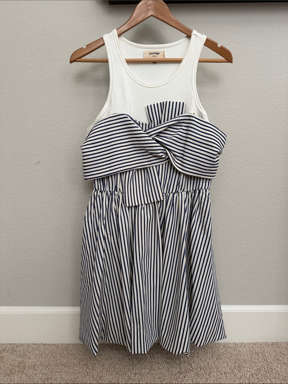 Anthropologie - Poridge Navy Stripe Tie-Front Tank Dress in White and Navy